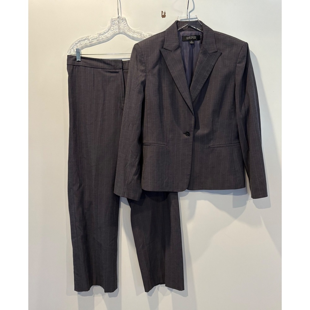 Kasper Women's Pant‎ Suit Charcoal Pinstripe Blazer Pants Career Set Size 12
